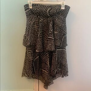 100% Silk Black and White Geo Patterned Strapless Mini Dress